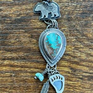 Turquoise and Silver Bear Paw Charm Necklace